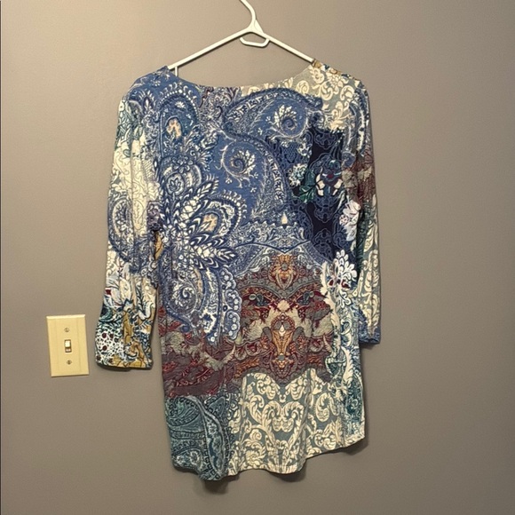 Chico's Blue Gold Graphic 3/4 Sleeve Tunic - Picture 7 of 14